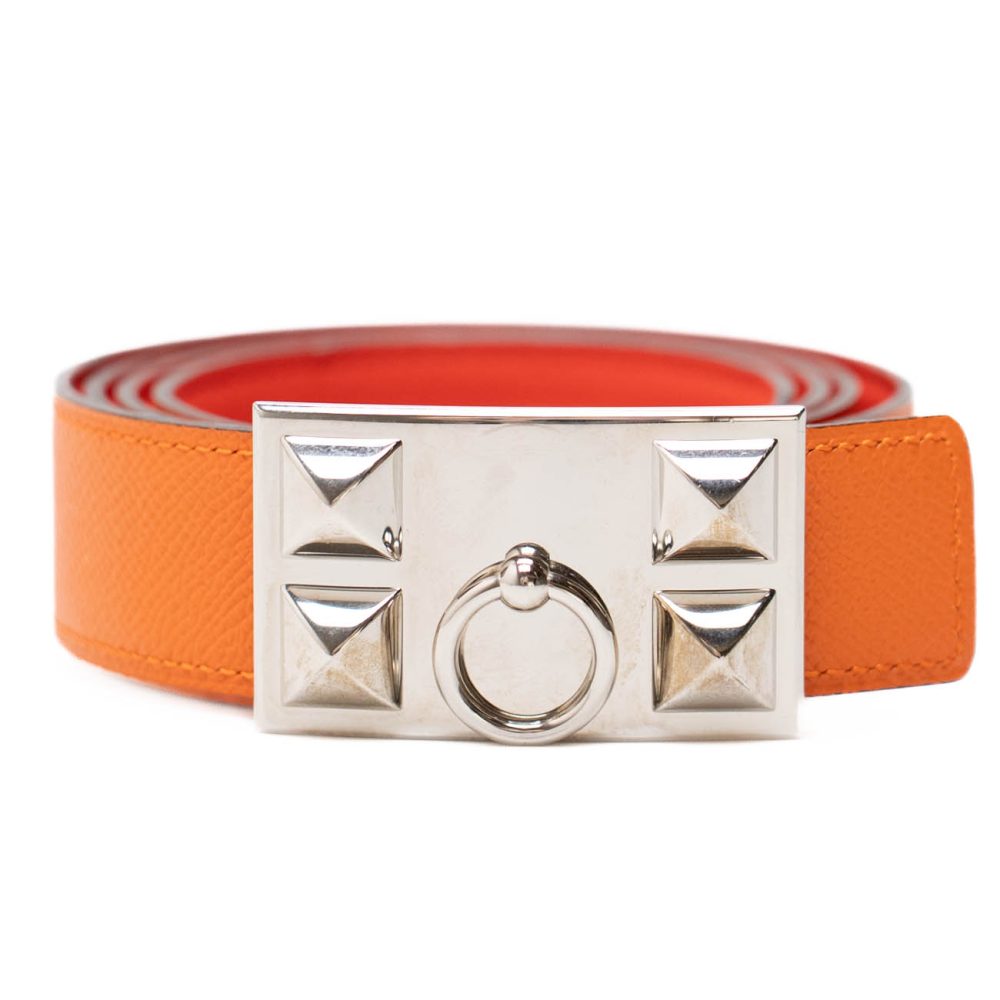 foto di cintura collier de chien reversibile arancione di hermes second hand di luxury mood shop