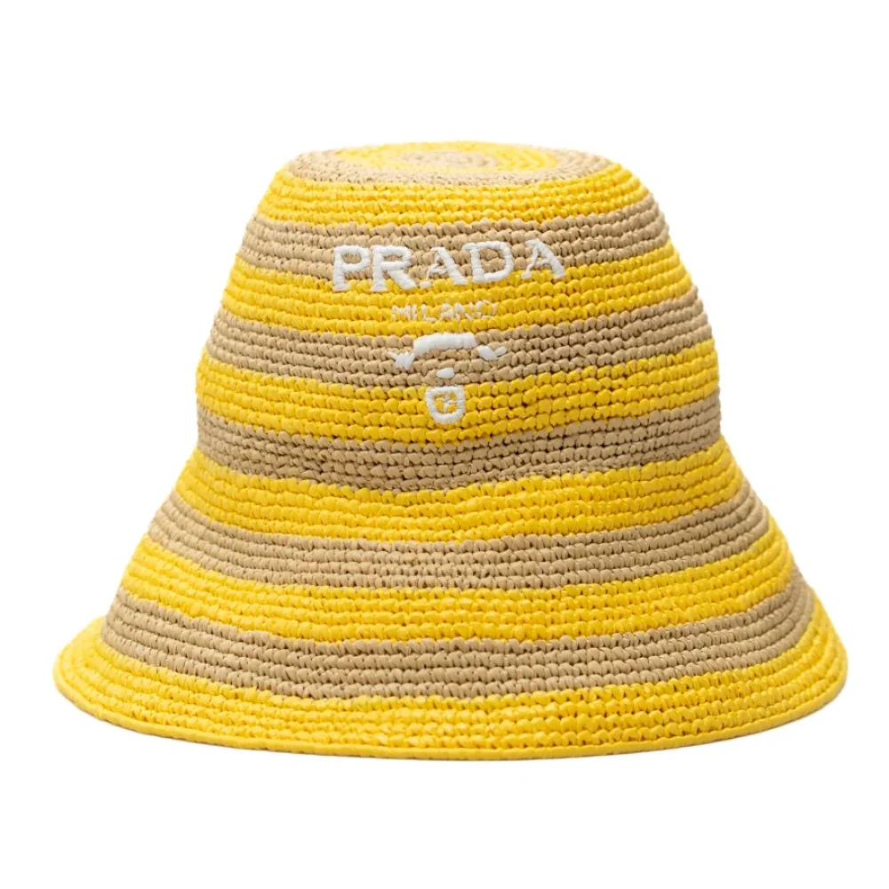Luxury Mood_ PRADA_ Cappello bucket rafia a righe giallo e beige_ 005